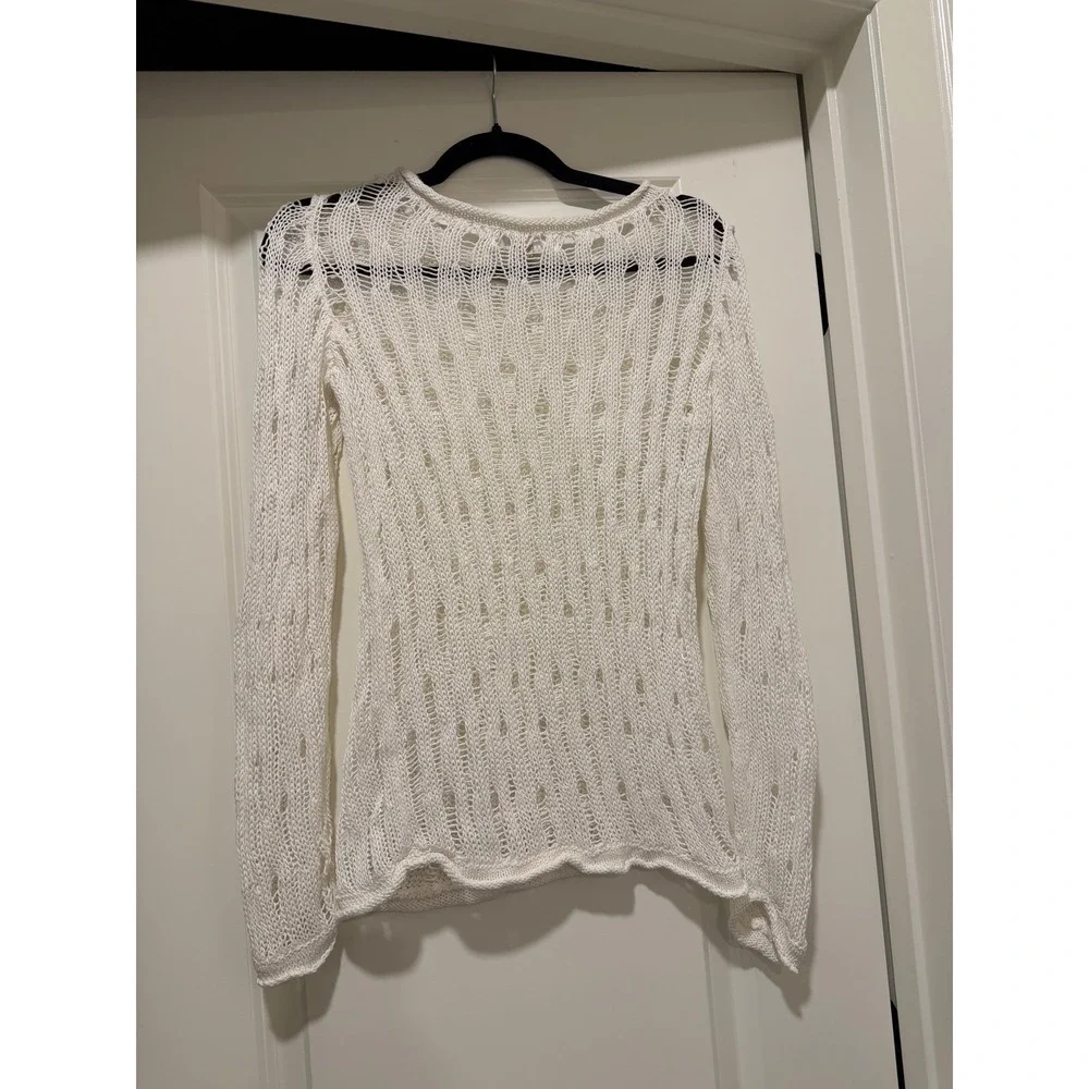Michael Kors Womens White Open Knit Pointelle Long Sleeve Sweater Cover-ip